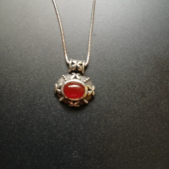 ✨️Bali Carnelian 925 SS Oxidized Pendant With 1 mm 925 Snake Chain✨️ - Picture 2 of 11